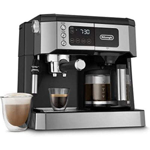 De'Longhi All-in-One Combination Coffee Maker & Espresso Machine + Advanced Adjustable Milk Frother for Cappuccino & Latte + Glass Coffee Pot 10-Cup, Black, COM532M