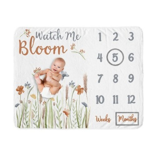 Sweet Jojo Designs Girl Baby Milestone Blanket Watercolor Floral Garden Multicolor