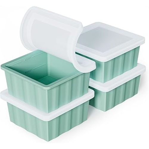 Silicone Freezer Tray for Soup Ice Cubes: 2-Cup Freezing Tray for Meal Prep - 4Pack Silicon Soup Portion Freeze Tray Make Stock Souped Ice Cube