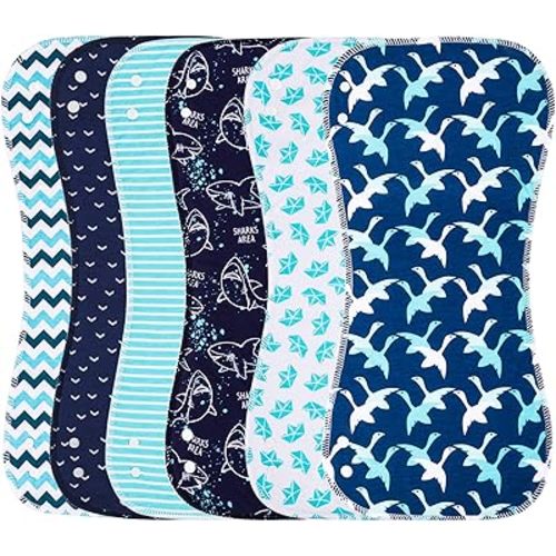 Baby Burp Cloths & Baby Bibs 2-in-1 Design Large Size 3 Layers Thicken 100% Cotton Super Absorbent and Soft Baby Spit Up Burping Rags Baby Burp Cloth Set for Boys 6 Pack