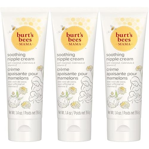 Burts Bees Mama Soothing Nipple Cream with Coconut, Calendula, and Vitamin E, for Dry Skin from Breastfeeding, 100% Natural Origin, 1.4 Oz (Pack of 3)