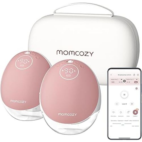 Momcozy Breast Pump Hands Free Mobile Flow | M9, App Discreet Control with Personalized Multi-Modes & 15 Levels, Independent Breastmilk Storage, Wearable Breast Pump M9 24mm, 2 Pack Cozy Red