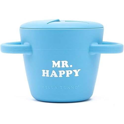 Snack Cups for Toddlers by Bella Tunno, Silicone Spill Proof Food Container with Lid, Babies & Kids 6-12 Months, Mr Happy