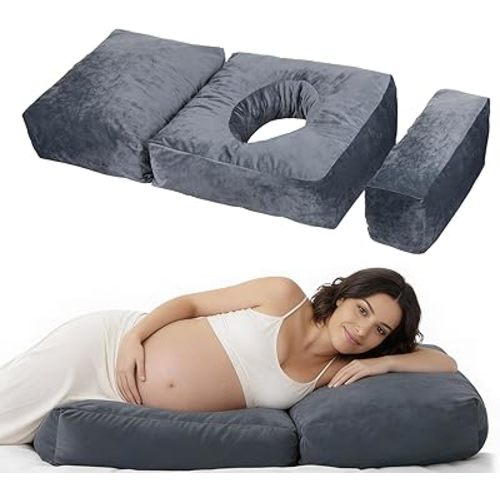 Pregnancy Pillows for Sleeping, 45.3 Inch Pregnancy Massage Pillow Full Body Pillow with Removable Cover & Leg Pillow, Support for Back, Legs, Belly, HIPS for Pregnant Women (Grey)