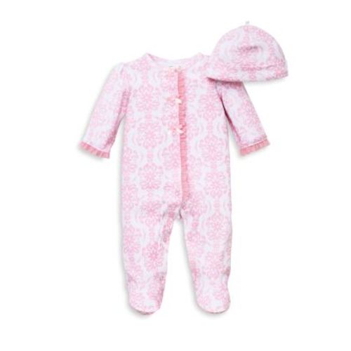 Little Me Baby Girl Damask Print Footie & Hat Set - Baby