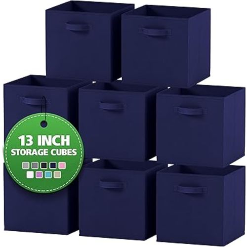 Fabric Storage Cubes for Cube Organizer - 8 Pack Heavy Duty Storage Bins - 13 Inch Cube Storage Bin, Use As A Clothes Storage Box In Closet, Baskets For Shelves or Cubbies Storage bins (Navy Blue)