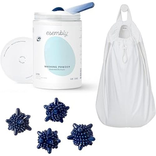 Esembly Laundry Essentials Bundle | Laundry Detergent Canister, Agitators (4-Pack), and Pail Pouch (Sea Salt)