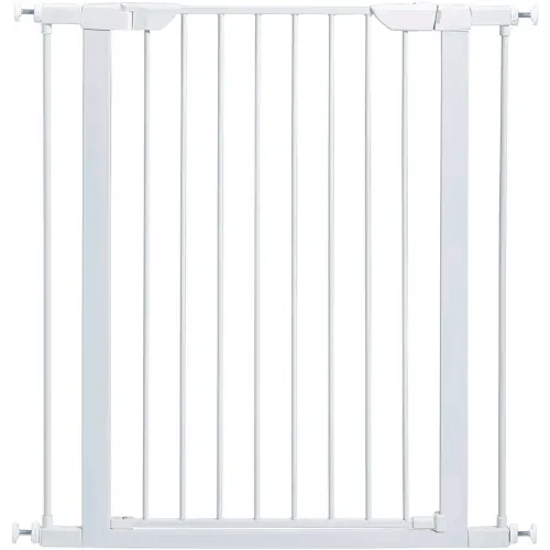 MidWest Homes for Pets 39 Inches Tall Walk-Though Steel Pet Gate, Pressure Mounted Dog Gate Measures 29 - 38 Inches Wide & Includes two 3-Inch-Wide Extensions, White