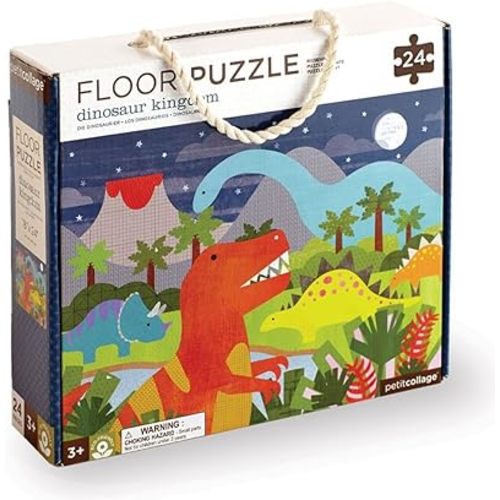 Petit Collage Floor Puzzle Dinosaur Kingdom 24 Pieces | Large Puzzle for Kids | Completed Dinosaur Puzzle Measures 18” x 24” | Makes a Great Gift Idea for Ages 3+