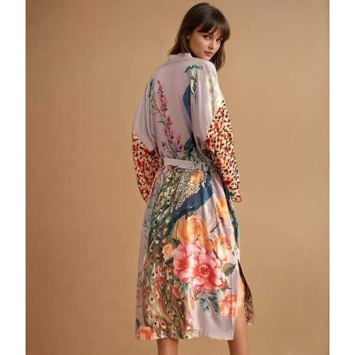 Peacock Kimono Robe, Floral Kimono, Silk Robe, Bohemian Robe, Long Robe, Women's Robe, Dressing Gown, Lightweight Robe