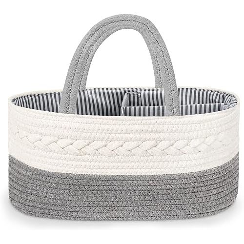 Maliton Diaper Caddy Organizer for Baby Boy- Cotton Rope Diaper Caddy, Diaper Organizer for Changing Table, Nursery Storage Caddy, Newborn Baby Must Have Items, Baby Shower Gifts