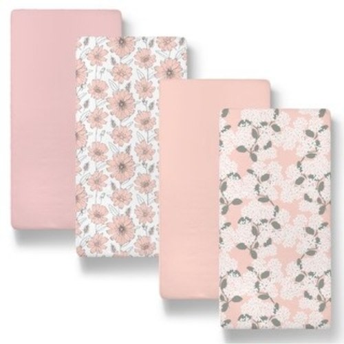 The Peanutshell Cottage Floral Organic Cotton Jersey 4-Pack Bassinet Sheets