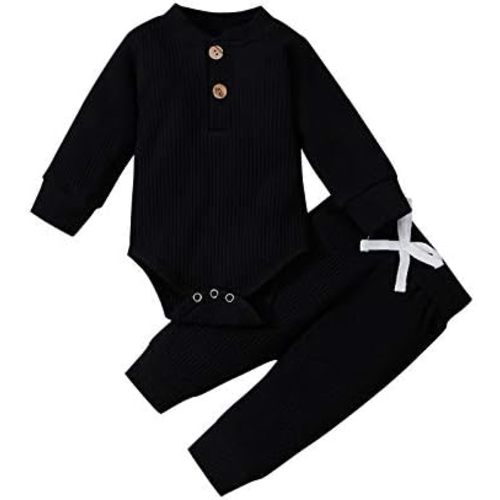 Newborn Baby Boy Girl Clothes Ribbed Knitted Cotton Long Sleeve Romper Long Pants Solid Color Fall Winter Outfits