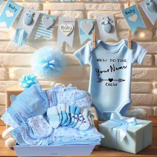 Personalized Baby Boy Gift Box Set, 24 Piece Baby Gift Set, Custom Gift, Baby Shower Gift Box, Newborn Gift, Welcome Baby Gift, Size NB-3M.