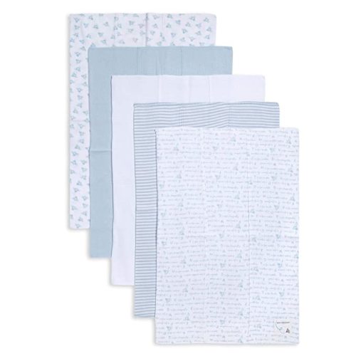 Burt's Bees Baby - 5 Pack of Burp Cloths, 100% Organic Cotton (1 Cloud, 1 Solid Color, 1 Honey Bee Print, 1 Stripe, 1 Alphabet Bee Print, Sky) : Baby