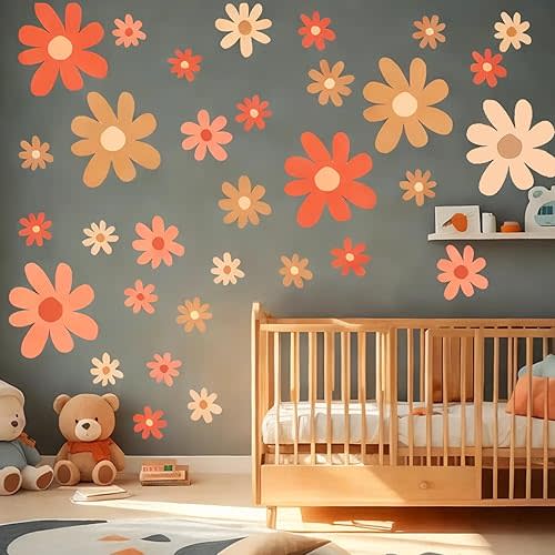 12 Pcs Large Flower Wall Decals Peel and Stick, Floral Stickers for Toddler Girls Room, Bedroom, Nursery, Baby Living Room, Home Daisy Décor