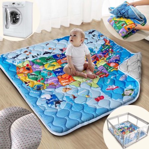 Beavtaens Baby Play Mat for Floor, Fits 50x50 Playpen, Super Soft, Non-Slip, for Ages 0-4 (Map)