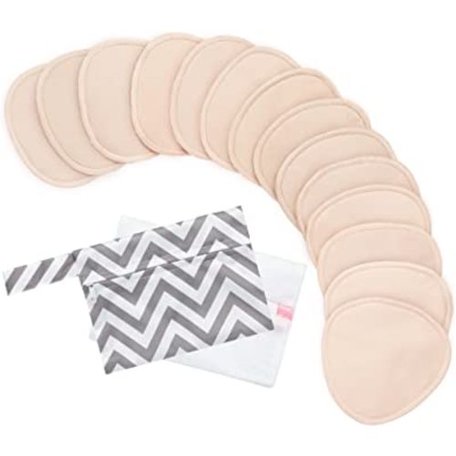 14-Pack Organic Nursing Pads - Washable Breast Pads for Breastfeeding, Nursing Bra Nipple Pads for Breastfeeding, Pumping Bra Reusable Breast Pad, Maternity Breastfeeding Bra Pad (Bare Beige, L 4.8")