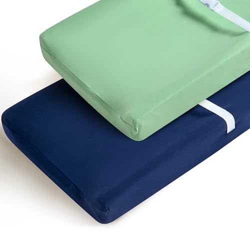 NIVAVA BABY Changing Pad Cover 2 Pack, Soft and Breathable Changing Table Pad Cover for Infant Newborn Baby Boys or Girls Unisex, Cotton Changing Pad Sheet (Dark Blue & Green)