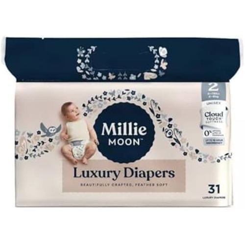 Millie Moon Luxury Diapers, (Size - 2 and 31 Count) Weight Range: 9 to 18 lbs
