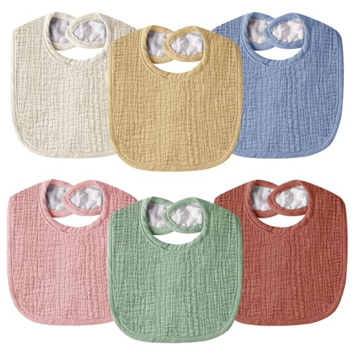 Wrrernsin Muslin Baby Bibs for Unisex Boys Girls, Cotton Drool Bibs, Adjustable Newborn Bibs for Drooling and Teething
