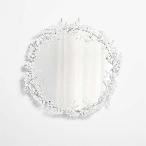 Flower Crown White Metal 30" Round Wall Mirror