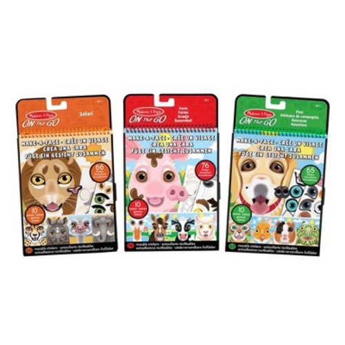 Melissa & Doug Make-A-Face Reusable Sticker Pad Bundle 3 Pack: Safari Farm and Pet Sticker Activity Pads