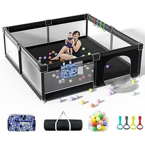 LUTIKIANG Playpen, 79" X 71" Extra Large Playpen, Play Pen for Babies and Toddlers, Kids Play Pen, Sturdy Safety Play Yard, Baby Fence with gate, Play Pin for Toddler (Black)