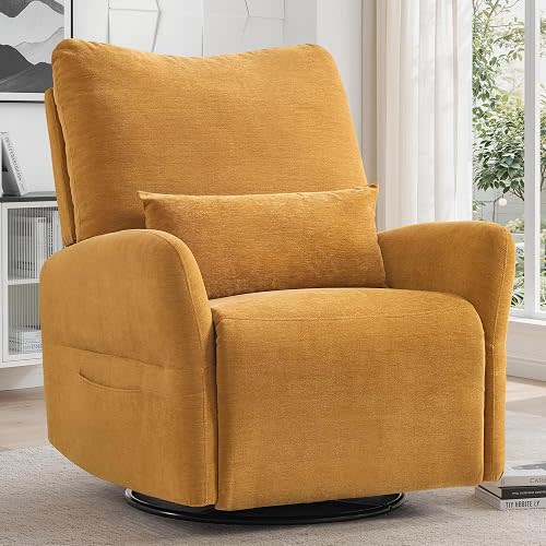 Korser Power Swivel Rocker Recliner Chair, Electric Nursery Rocking Chairs with USB & Type-C Ports, Upholstered 23" Wide Glider Chair with Lumbar Pillow for Living Room, Bedroom, Chenille, Gold