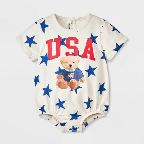 Baby Americana USA Teddy Bear Romper - Blue 0-3M