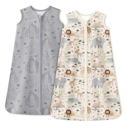 Unnivoll Baby Sleep Sack 6-12 Months 1.0 Tog Baby Wearable Blanket 100% Cotton Sleeping Sack with 2-Way Zipper for Infant Newborn Apricot & Gray Elephant
