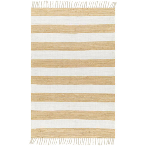 Andreea Striped Handmade Flatweave Cotton Area Rug in Yellow/White