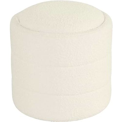 HomePop Storage Round Ottoman with Removable Lid Home Décor|Upholstered Round Foot Rest Ottoman - Cream Boucle