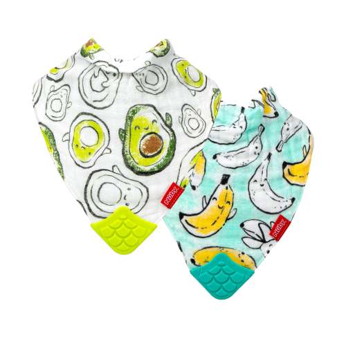100% Natural Cotton Muslin Teething Bib - Avocados & Bananas (2 Pack)