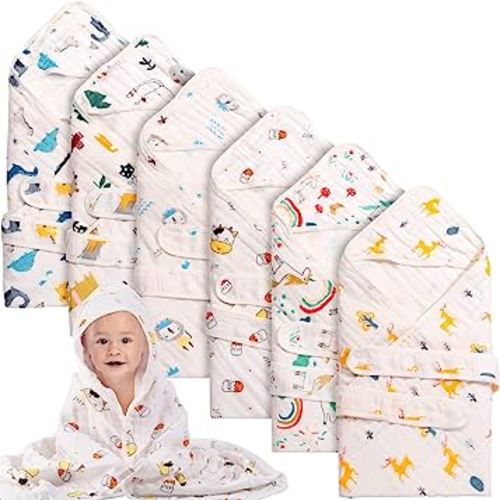 6 Pack Baby Muslin Bath Towels Cotton Soft Infant Towels Large Swaddle  Receiving Blankets 6 Layers 43.3 x 43.3 Inch for Newborn Toddlers Boys Girls