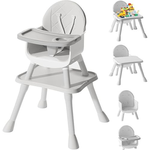 6 in 1 Baby High Chair, Convertible Highchair for Babies and Toddlers (Grey)