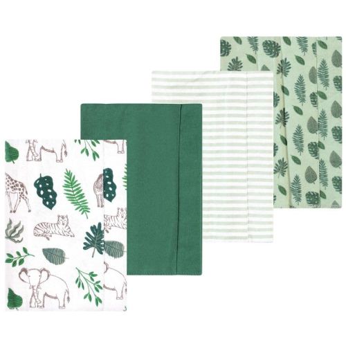 Luvable Friends Hudson Baby Cotton Poly Flannel Burp Cloths 4pk, Jungle Green