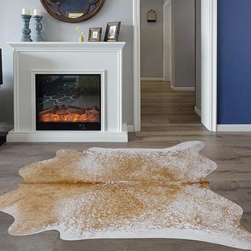 Cowhide Rug 4.6x5.2ft Cow Print Rug Cow Hide Rug Small Faux Cowhide Rug Area Rug Animal Print Rug Western Room Decor Cow Rugs for Living Room Bedroom Dinning Room