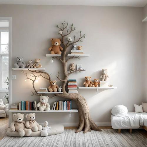 Wooden Tree Shaped Bookshelf for Kids - Unique Toy Storage and Book Shelf for Nursery Room