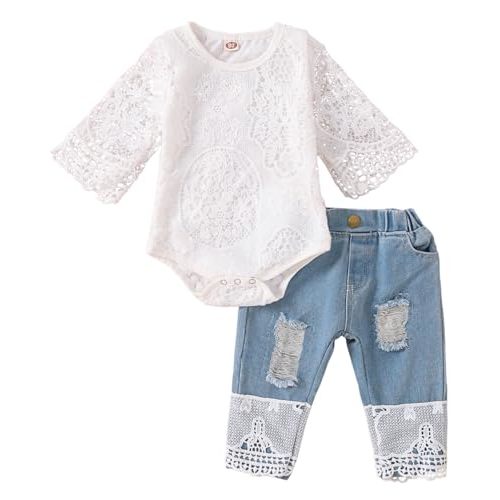 Baby Girl Clothes Outfits Toddler Infant Baby Romper Top+Jeans Clothing Set