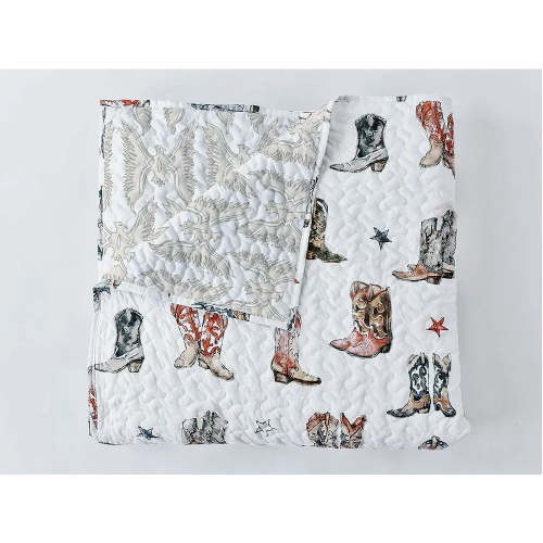 Ida Mae - thunderbird boots neutral baby blanket