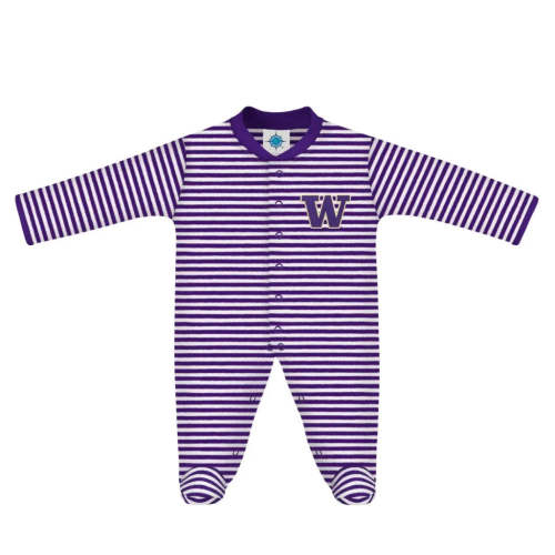 Purple W Washington Huskies Striped Footed Romper – 3-6 months