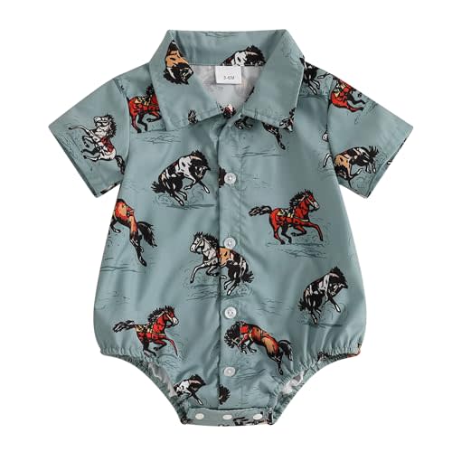 Kayotuas Western Baby Boy Clothes Cowboy Shirt Romper Long/Short Sleeve Button Down Dress Bodysuit Infant Gentleman Outfits