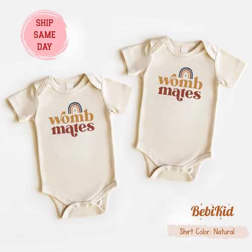 Womb Mates Twin Baby Bodysuit Set - Funny Matching Onesies