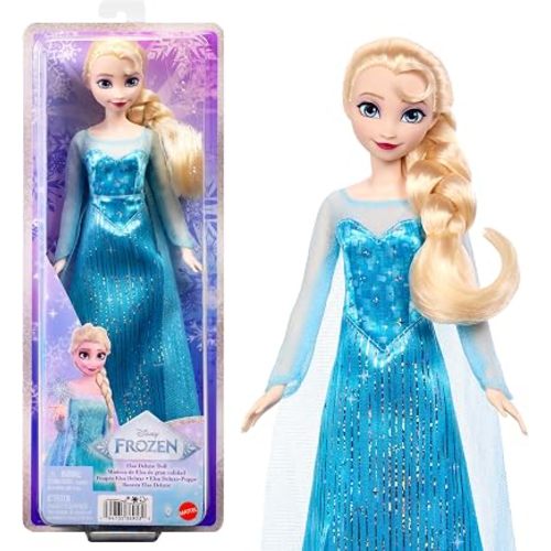 Mattel Disney Frozen Elsa Fashion Doll in Sparkling Removable Dress with Cape, Shoes and Braided Hair, Posable & Collectible, Inspired by Movie