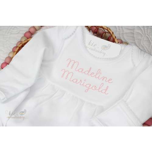 Picot Trimmed Monogrammed Baby Gown / Embroidered / Baby Coming Home / Baby Shower Gift / Newborn / Infant / Personalized