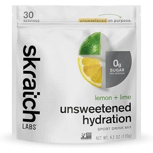 Skratch Labs Unsweetened Hydration Sport Drink Mix | Sugar Free | Electrolytes Booster | Lemon + Lime - 30 Servings | Non-GMO, Vegan, Kosher, Keto, Paleo