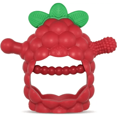 RaZbaby RaZberry Grip Silicone Teether Toy for 3M+ | Drop Resistant Hand Held Teether for Babies and Infants - Designed by Nature with Our Patented BerryBumps Multitextured Design | 3M+, Red