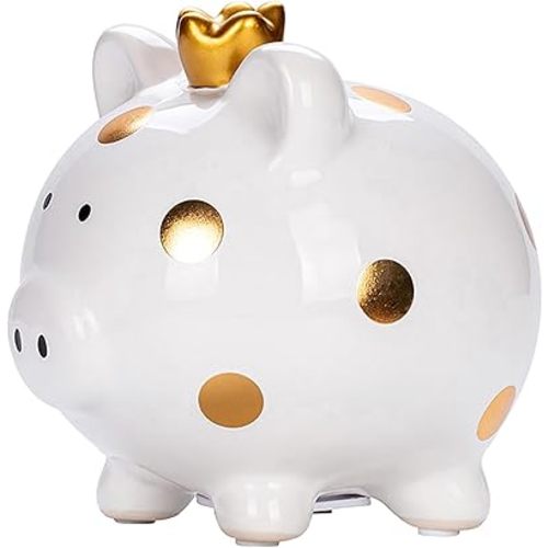 Piggy Bank for Girls, Small Ceramic Toddler Money Saving Bank for Boys, Porcelain Decor Coin Box, Little Decoration Pig Money Container, Unique Birthday Christmas New Year Gift for Kids (White)