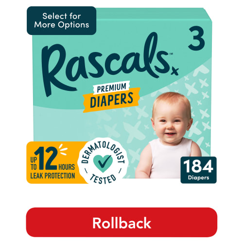 Rascals Premium Absorbent Baby Diapers Size 3, 184 Count (Select for More Options)